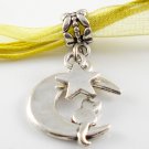 Yellow Ribbon Necklace ~ Sailor Moon Luna ~ Cat on a Crescent Moon Silver Star