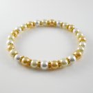 [01-03-04] [Gold] TriColor Kamala Glass Pearl Elastic Bracelet