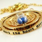 Harry Potter 18K Gold Plated Hermione's Time Turner Rotating Hourglass Necklace (Blue)