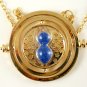 Harry Potter 18K Gold Plated Hermione's Time Turner Rotating Hourglass Necklace (Blue)