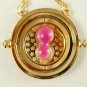 Harry Potter 18K Gold Plated Hermione's Time Turner Rotating Hourglass Necklace (Pink)