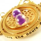 Harry Potter 18K Gold Plated Hermione's Time Turner Rotating Hourglass Necklace (Purple)