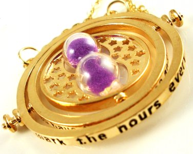Harry Potter 18K Gold Plated Hermione's Time Turner Rotating Hourglass Necklace (Purple)
