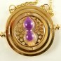 Harry Potter 18K Gold Plated Hermione's Time Turner Rotating Hourglass Necklace (Purple)