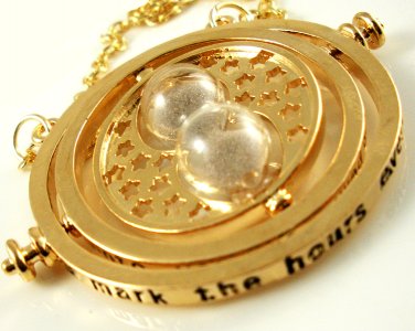Harry Potter 18K Gold Plated Hermione's Time Turner Rotating Hourglass Necklace (Beige)