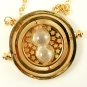 Harry Potter 18K Gold Plated Hermione's Time Turner Rotating Hourglass Necklace (Beige)
