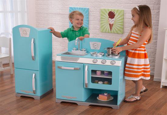 Kidkraft blue retro kitchen and refrigerator 53286