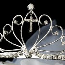 Communion Veil with Attached Silver Rhinestone Cross Headpiece in Silver