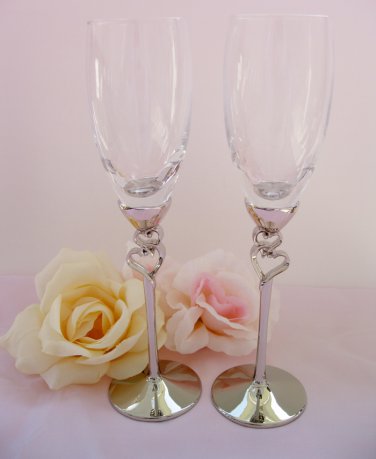 Elegant Heart Stem Wedding Toasting Flutes
