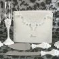 Lovely Victorian Lace Toasting Flutes, Cake Server, Guestbook & Pen Set