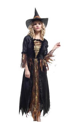 Free shipping Gold Witch Cosplay Costume