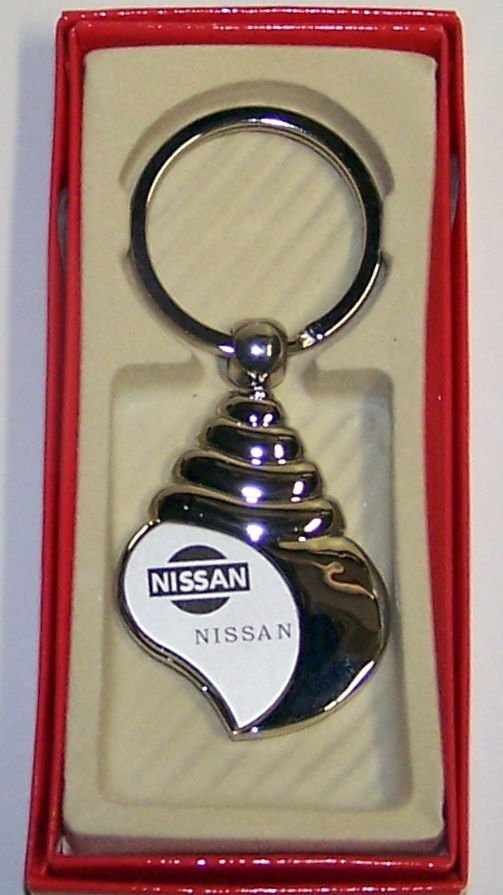 Nissan Logo Keychain Chrome Metal Engraved in box