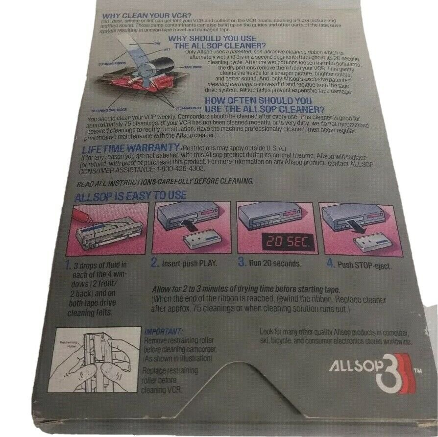 Vintage Allsop VCR Video Head Cassette Tape Path Cleaner new in box