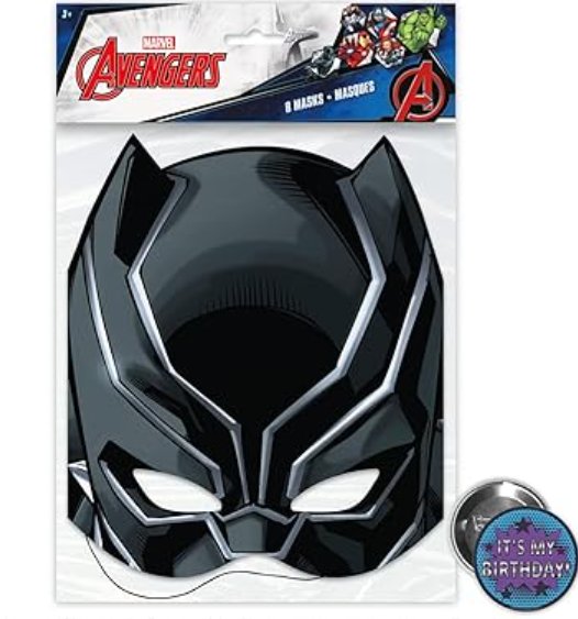 8 Marvel Avengers Black Panther Wakanda Party Masks plus Bonus Birthday Button
