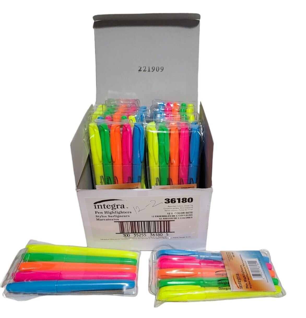 Integra Fluorescent Highlighters Chisel Mark 12 packages per box (60 pens total)