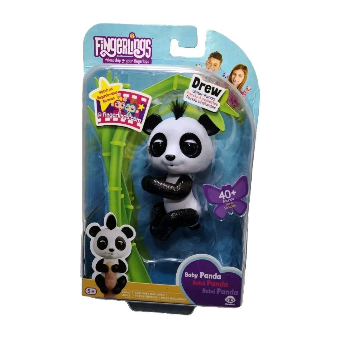 Fingerlings Baby Panda DREW Glitter Fingerling Black White WowWee 40+ Sounds