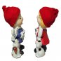 Lunds Lites - Christmas Carolers  Singing Boy & Girl with Red Fabric Hat VINTAGE