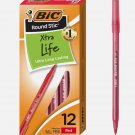 BIC® Round Stic® Xtra Life Ball Point Pen; Red; 12 Pack