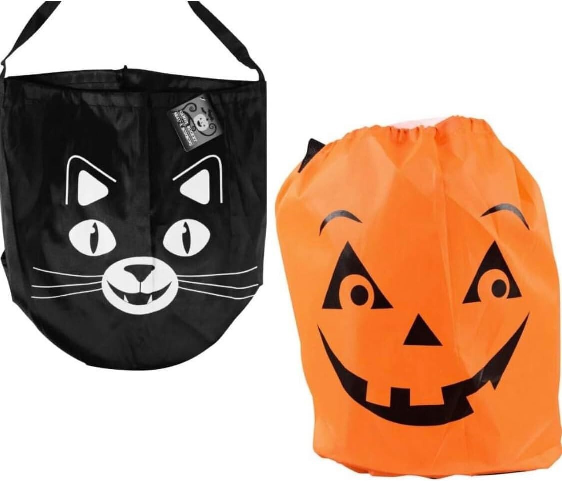 HALLOWEEN Black Cat and Jack O Lantern TRICK or TREAT  BAGS Reusable BOYS GIRLS