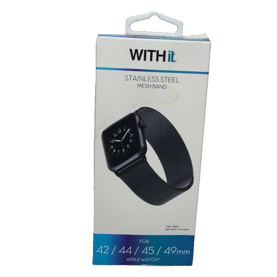 WITHit Blk Stainless Steel Mesh Band Fr Apple Watch 42mm/44mm/45mm/49mm Open Box