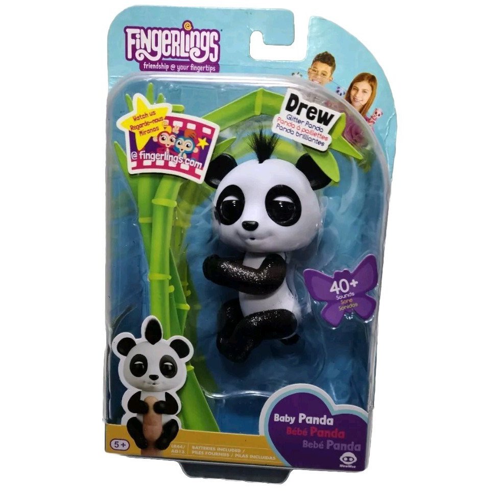 NEW Fingerlings Glitter BABY PANDA DREW White & Black Interactive WowWee 3564