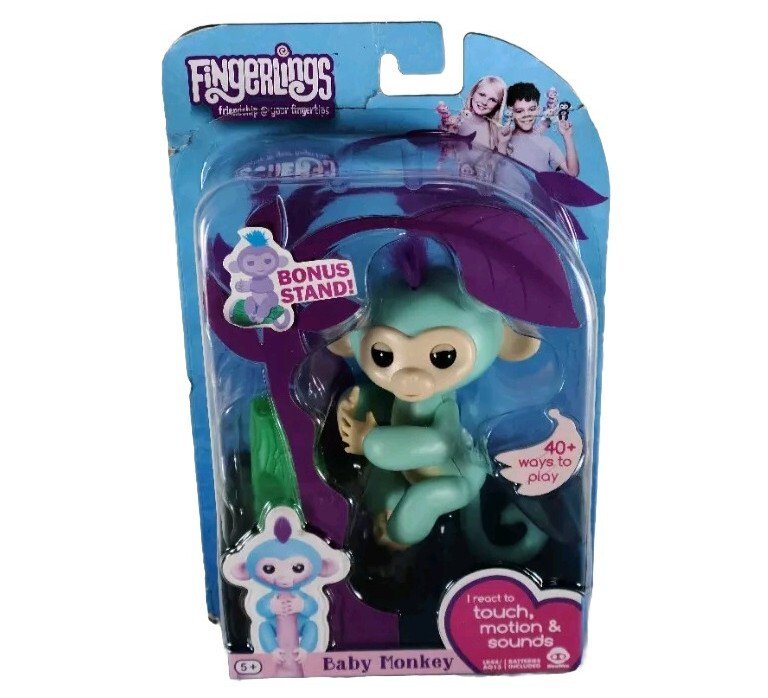 Fingerlings Interactive Baby Monkey ZOE With purple hair & Bonus Stand  WowWee