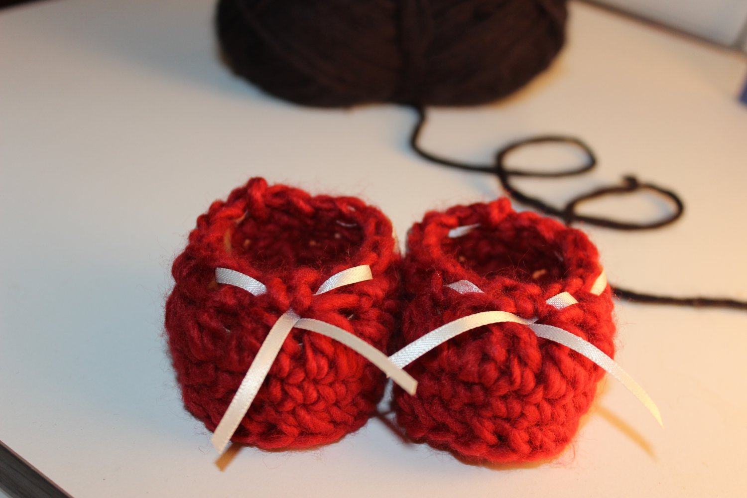 Red Ivory Ribbon Booties