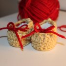 Beige, Red Bow Baby Booties