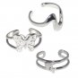 Sterling Silver Adjustable 3 Toe Rings, Butterfly, Dolphin, Wave | Made In USA
