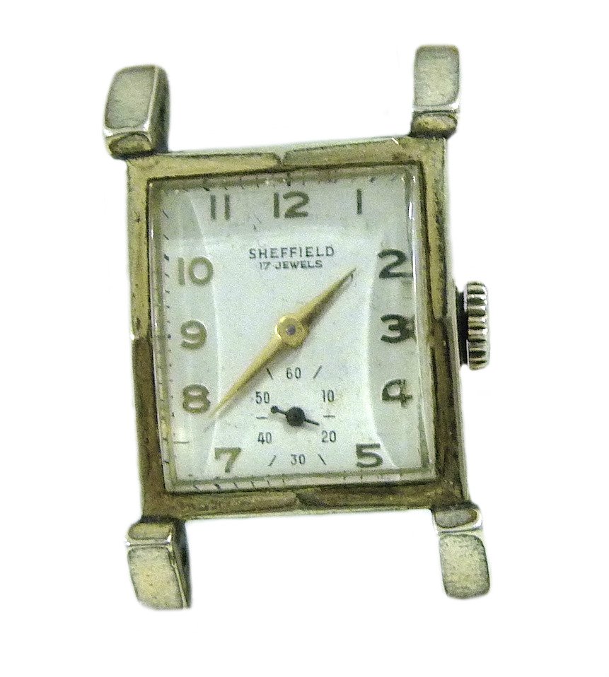 VINTAGE SHEFFIELD MECHANICAL RECTANGULAR CASE FANCY LUGS MENS WATCH SWISS