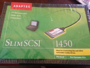 NEW Adaptec SlimSCSI 1450 PC Controller Card PCMCIA SCSI Adapter + Cable 50 PIN