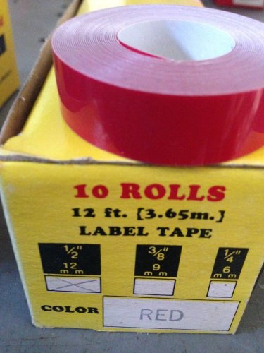 10 PACK 1/2" x 12' RED Embossing Tape Label Magazine Maker Printer DYMO 2300