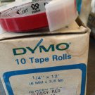 10 Pack Dymo 1/4" x 12' GLOSSY RED Embossing Tape Label Magazine Maker Printer