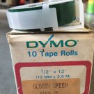 10 Rolls Dymo 1/2" x 12' GLOSS GREEN Embossing Tape Label Magazine Maker Printer