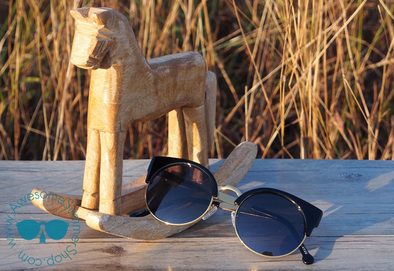 CAT EYE SUNGLASSES - VINTAGE INSPIRED CIRCLE ROUND EYEWEAR (BLACK)