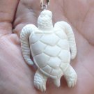 Bali Pendant Necklace TURTLE Double Side F/r Buffalo Bone Carving w/ Silver Bail 925 #r403
