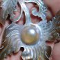 Pendant Necklace Beauty  Flower WHITE Mabe Pearl Mother Sea Shell Carving With Silver Bail 925