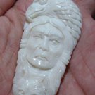 Bali Pendant Neckalce Indian Girl Eagle & Bear F/r Buffalo Bone Carving w/ Silver Bail 925_q704