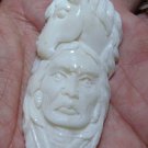 Bali Pendant Necklace Indian Face Eagle & Bear F/r Buffalo Bone Carving w/ Silver Bail 925_q705