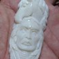 Bali Pendant Necklace Indian Face Eagle & Bear F/r Buffalo Bone Carving w/ Silver Bail 925_q705