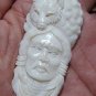 Bali Pendant Necklace Indian Face Wolf F/r Buffalo Bone Carving w/ Silver Bail_q703