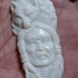 Bali Pendant Necklace Indian Face Wolf F/r Buffalo Bone Carving w/ Silver Bail_q703