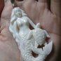 Bali Pendant Necklace Nude Mermaid & Turtle From Buffalo Bone Carving w/ Silver Bail 925#r381