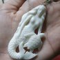 Bali Pendant Necklace Nude Mermaid & Turtle From Buffalo Bone Carving w/ Silver Bail 925#r381