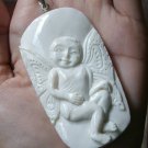 Bali Pendant Necklace Cupid Love Baby Angel From Buffalo Bone Carving w/ Silver Bail 925#r380