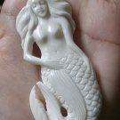 Bali Pendant Necklace Nude Mermaid From Buffalo Bone Carving w/ Silver Bail 925#r379
