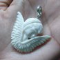Bali Pendant Necklace Cupid Love Baby Angel From Buffalo Bone Carving w/ Silver Bail 925#r378