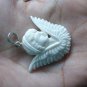Bali Pendant Necklace Cupid Love Baby Angel From Buffalo Bone Carving w/ Silver Bail 925#r378