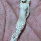 Bali Pendant Necklace Nude Mermaid From Deer Antler Carving w/ Silver Bail 925_q660