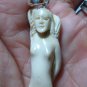 Bali Pendant Necklace Nude Mermaid From Deer Antler Carving w/ Silver Bail 925_q660